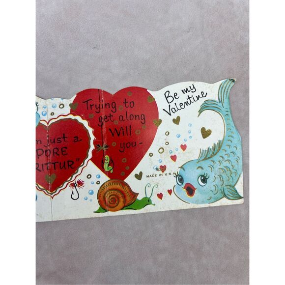Vintage Valentine’s Day Card Anthropomorphic Fish Fisherman Ephemera - Picture 4 of 6